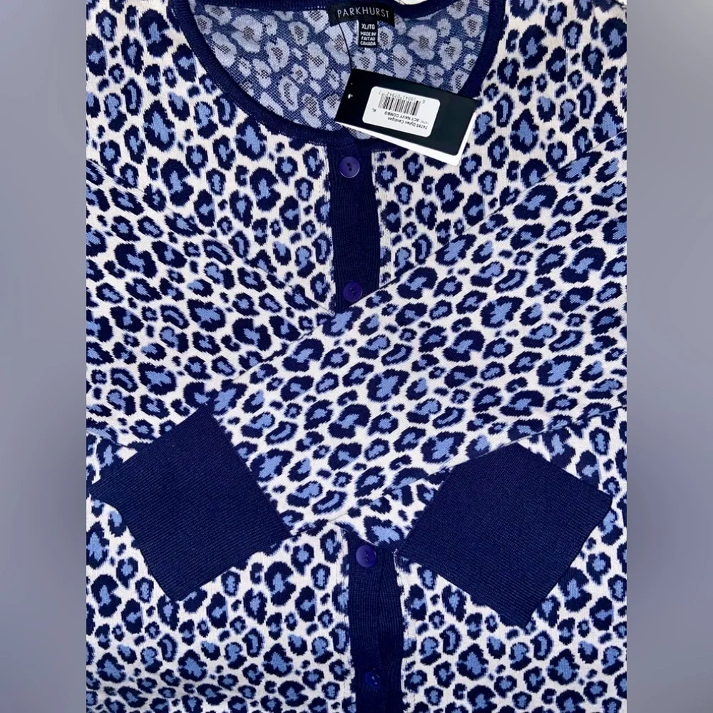 Women’s‎ PARKHURST navy blue cheetah print buttoned knit Cardigan size XL - Picture 5 of 11